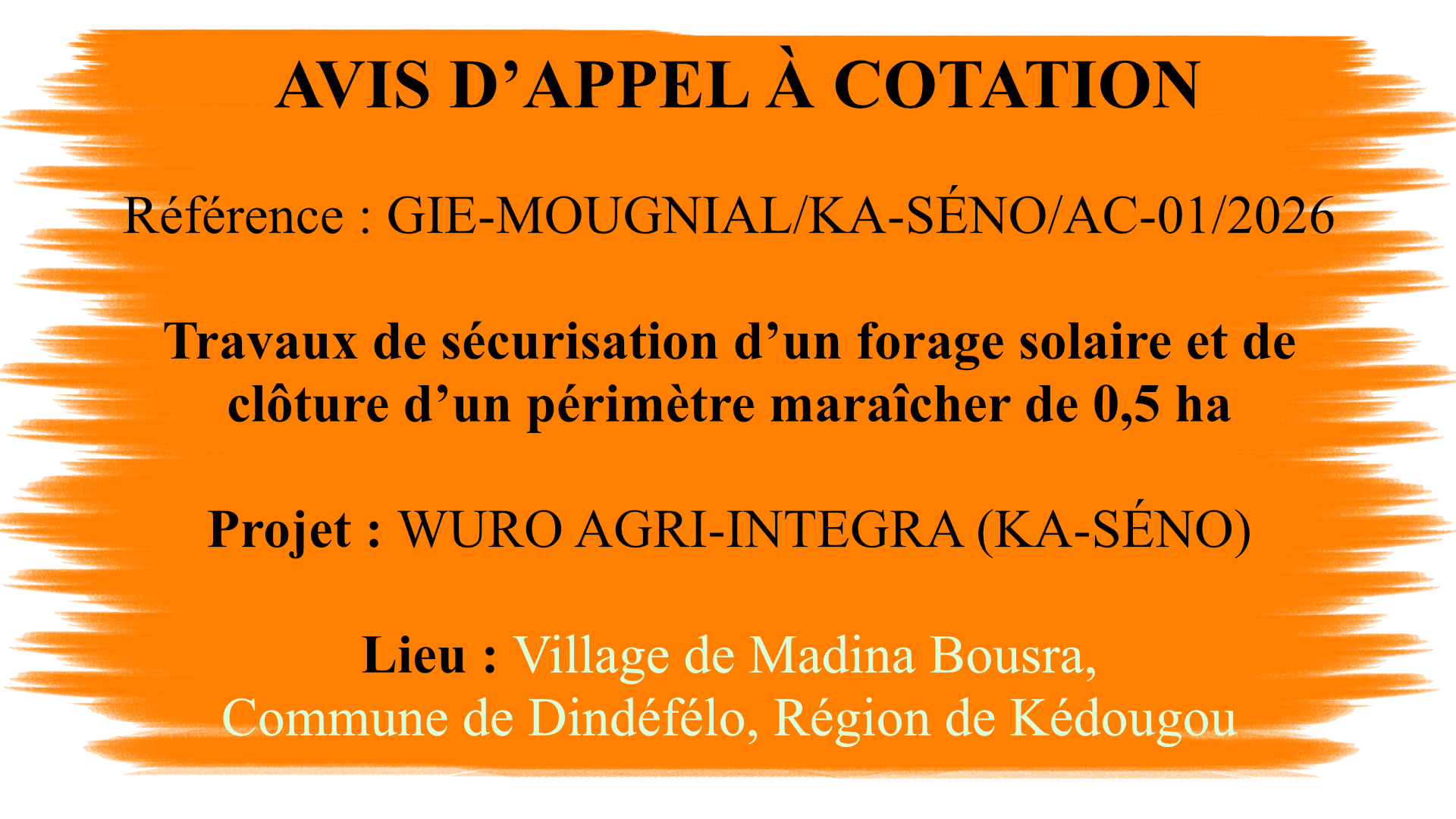 Avis d&rsquo;appel à cotation pour des travaux de sécurisation d&rsquo;un forage …