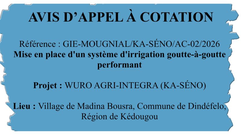 Avis d&rsquo;appel à cotation pour la mise en place d&rsquo;un système d&rsquo;irrigation goutte-à- goutte performant